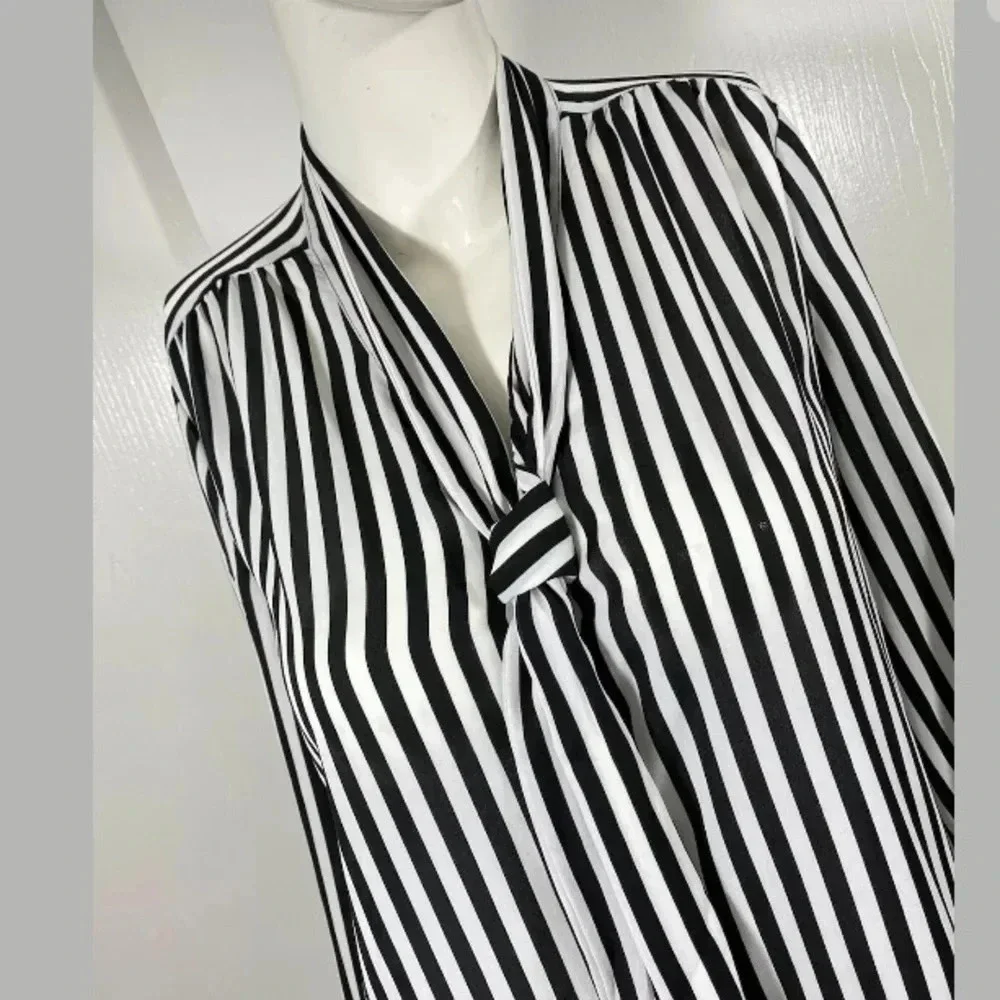 NWT Worthington Stripped Tie Neck Shirt Blouse Top size small long sleeve - Picture 2 of 7